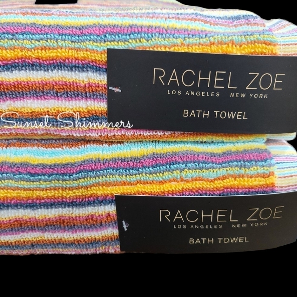 8pc Rachel Zoe Cotton Rainbow Striped Multicolored Bath Hand Washcloth Towel Set - Picture 7 of 9